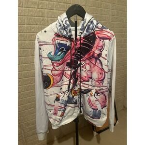 Anime Character Graphic Print Hoodie Zip‎ Up Long Sleeve White Casual Streetwear